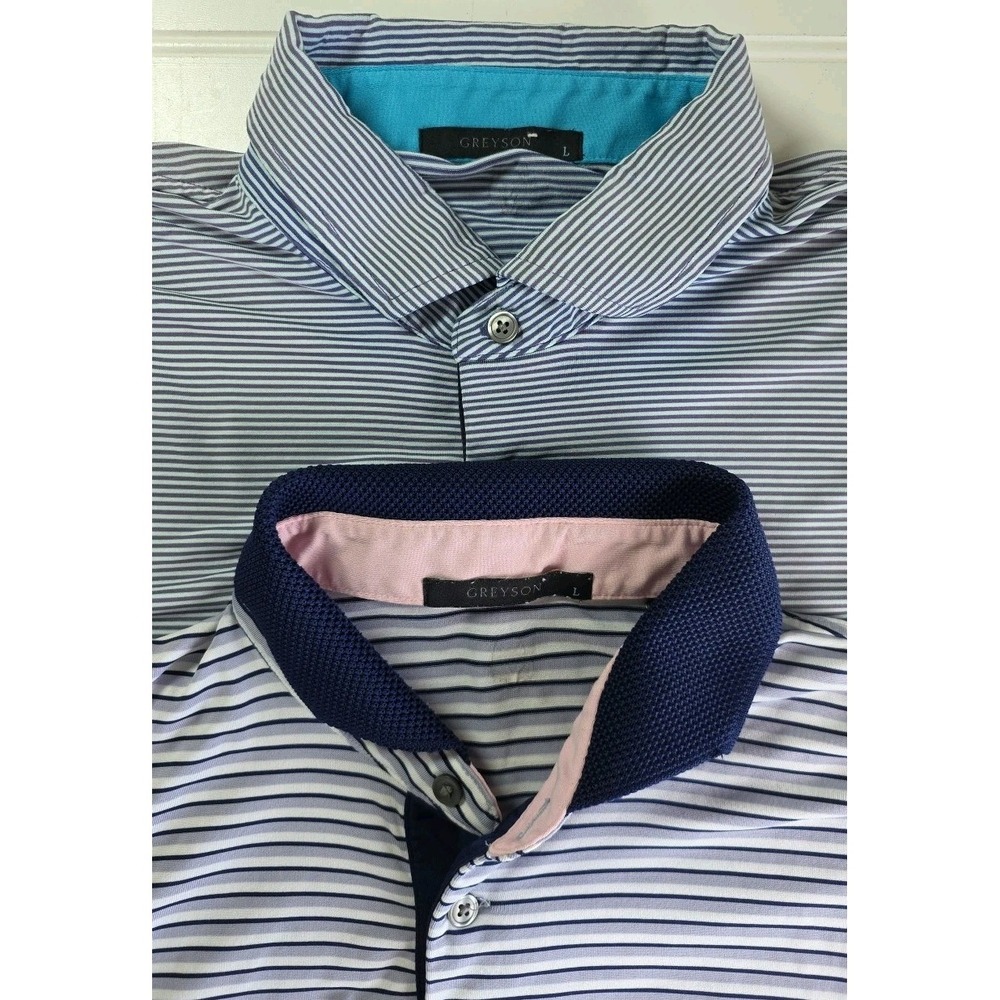 LOT OF 2 Greyson Golf Men's STRIPED Performance Polo Shirts - Size LARGE